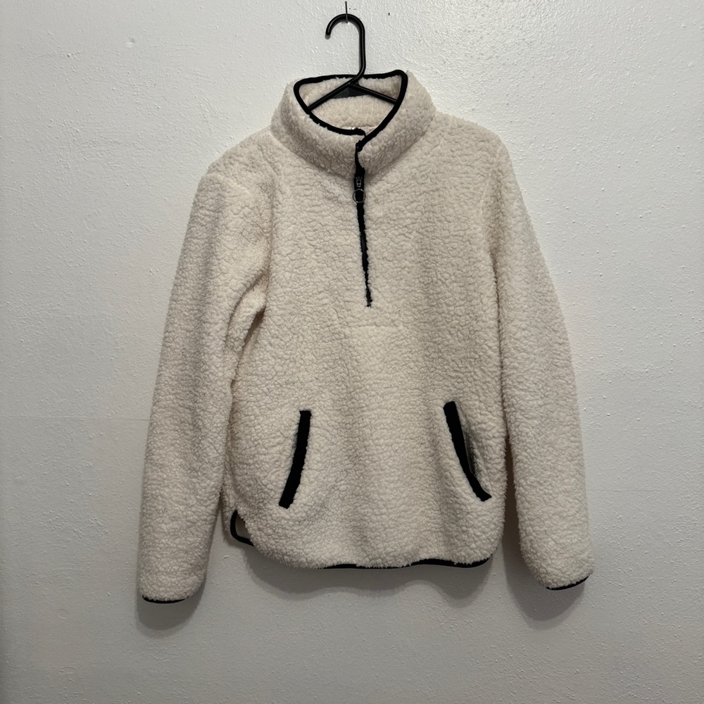 White Angashion Sherpa Quarter Zip